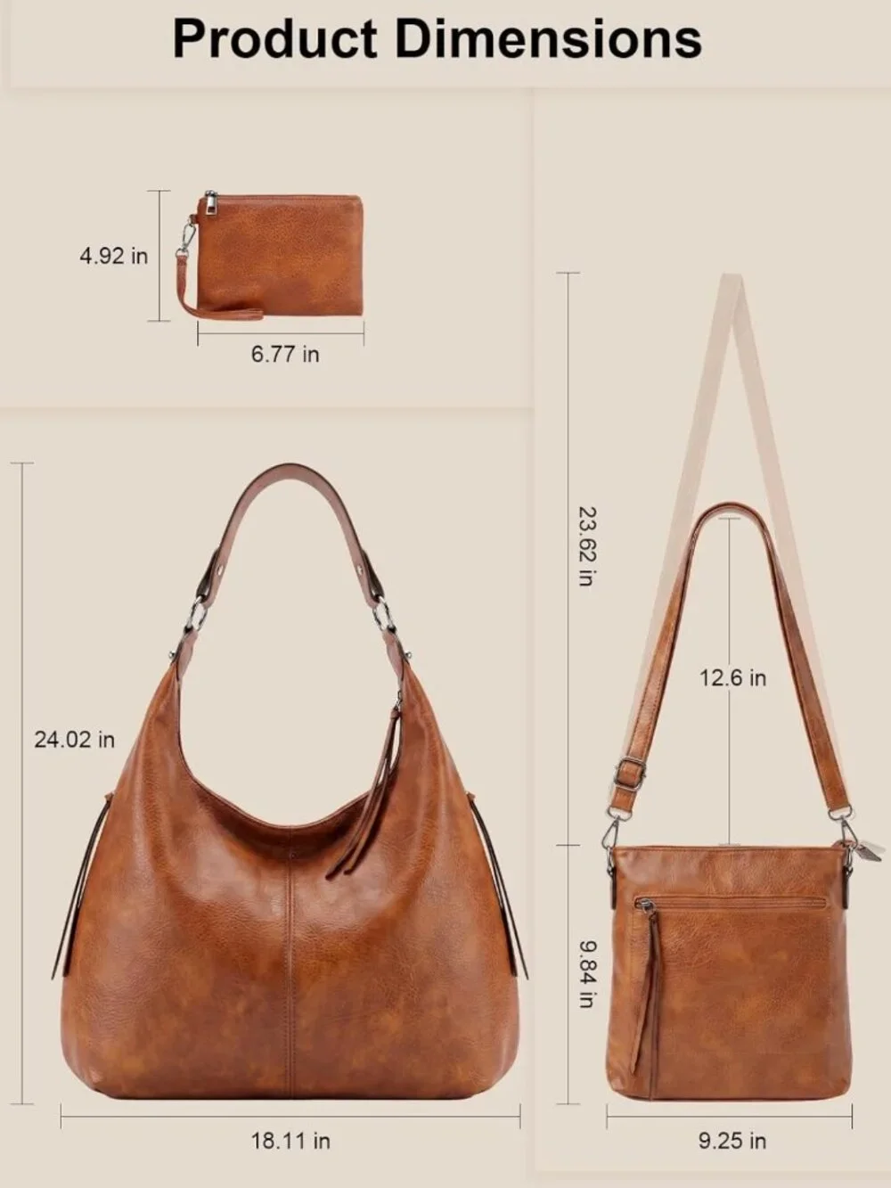 Stylish 3-in-1 Hobo Crossbody Shoulder Handbags for Women - Versatile Purses